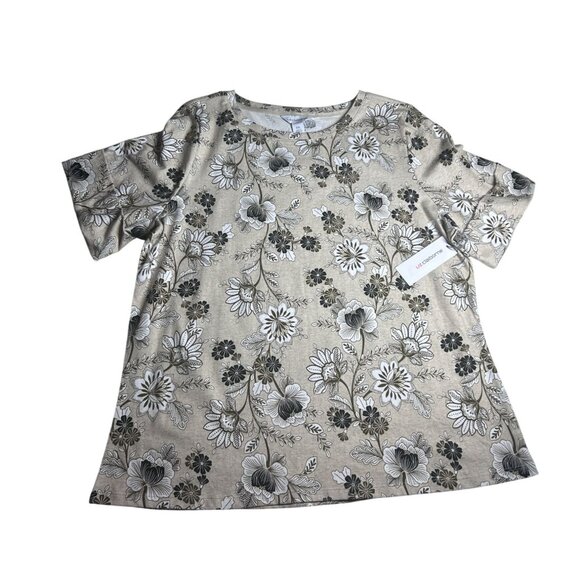 Liz Claiborne Floral Print Short Sleeve Top Women's Size XXL Beige‎ Cotton NEW - Picture 8 of 8